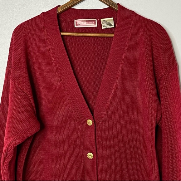 Vintage Oversized Slouchy Knit V Neck Cardigan Sweater Academia Burgandy Red - Picture 6 of 13